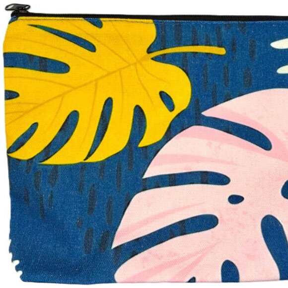 Tropical Leaf Modern Monstera Leaves Zippered Pouch Cosmetics Makeup Travel Bag - Picture 2 of 3